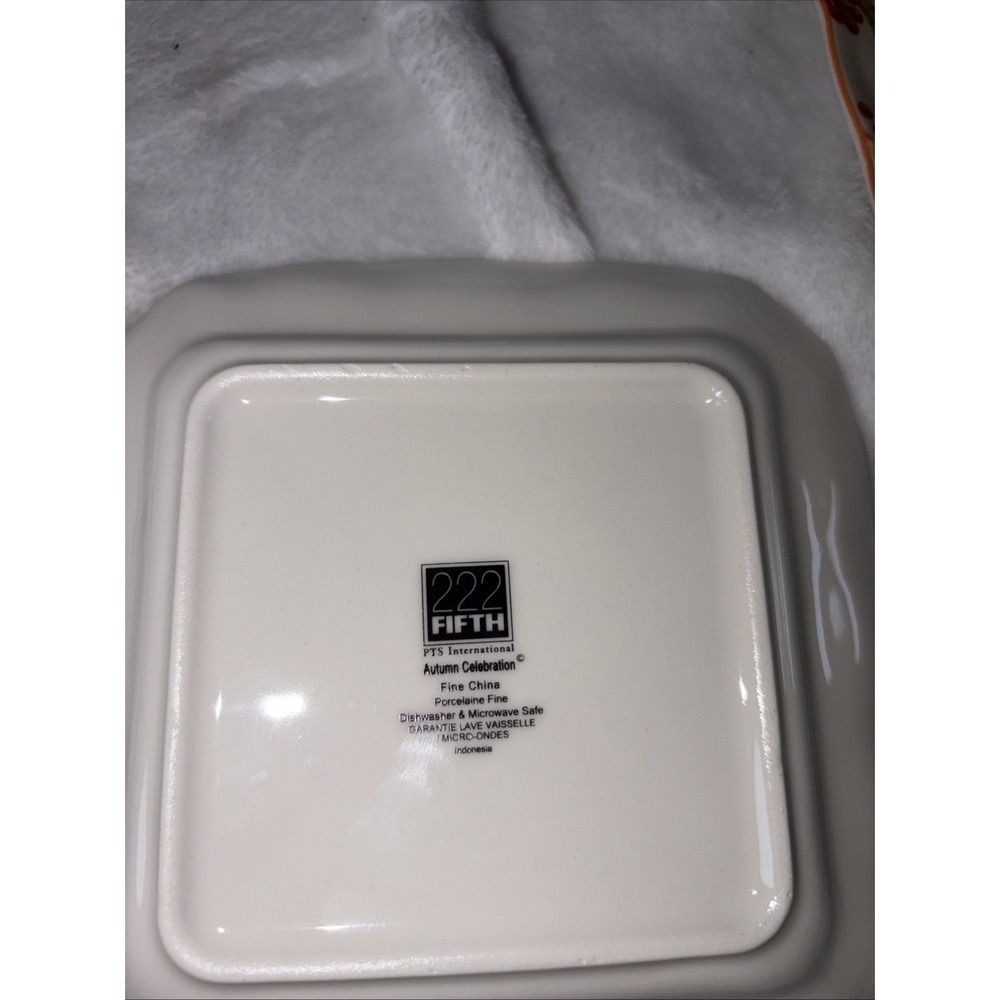222 Fifth AUTUMN CELEBRATION Forever Square Appetizer Plate Set 8 Thanksgiving - Picture 6 of 9